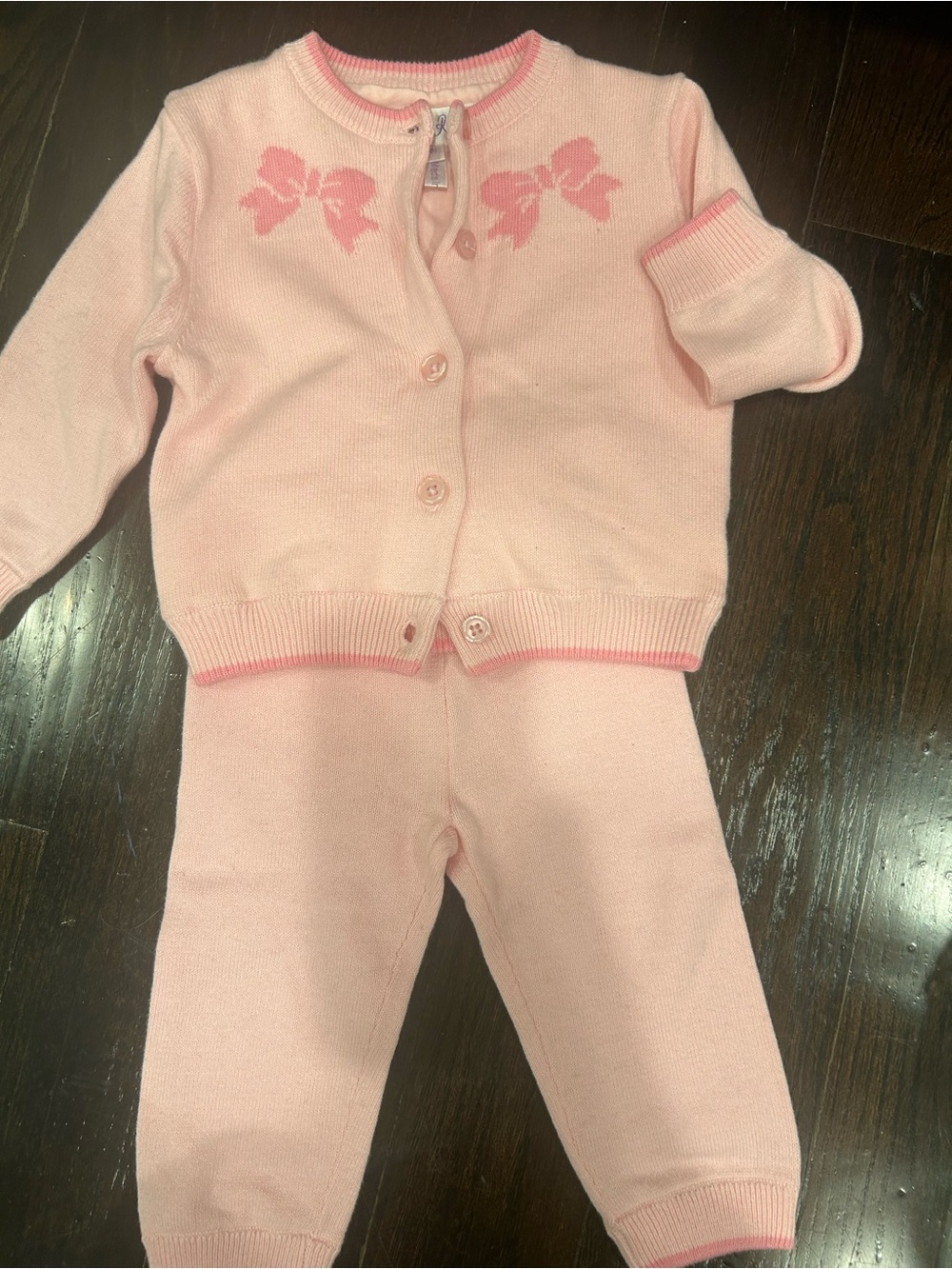 Baby Pink Knit Bow Two-Piece Set